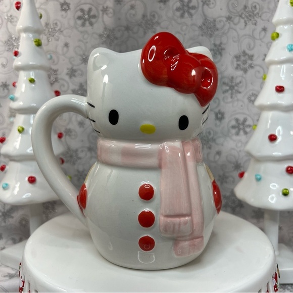 Sanrio Hello Kitty Christmas Snowman Snow Kitty Ceramic Coffee Mugs - Pink Scarf - Picture 2 of 12
